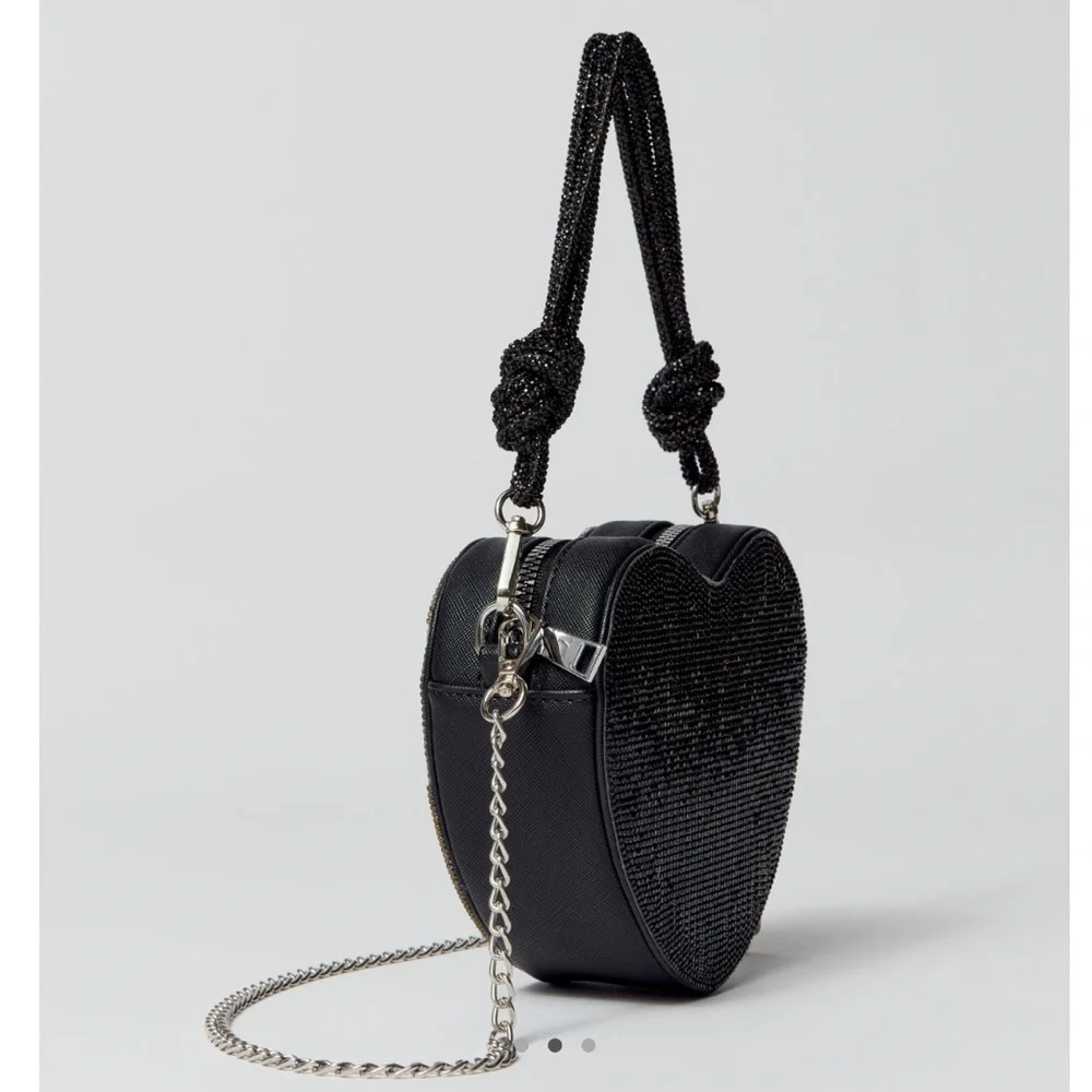 Kimchi Blue Diamonte Heart Baguette Bag in Black